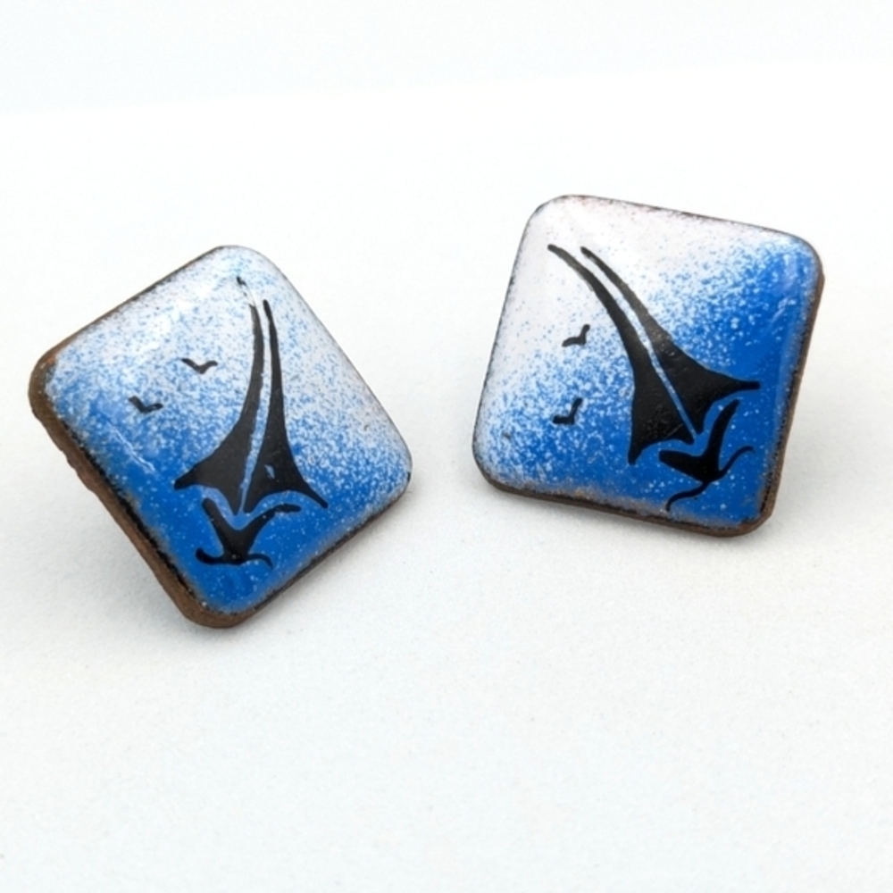Hand painted enamel sailboat stud earrings